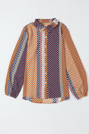 Brown Dot Print Long Sleeve Button Down Shift Shirt-True and Wild