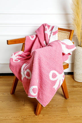 Pink 127*152cm Bow Printed Cozy Soft Throw Blanket-True and Wild