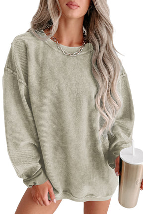 Pink Solid Ribbed Round Neck Pullover Sweatshirt-True and Wild