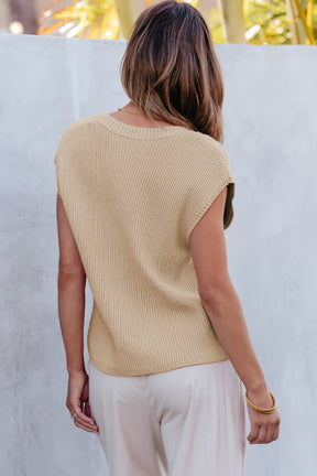 Pocketed V-Neck Cap Sleeve Sweater-True and Wild