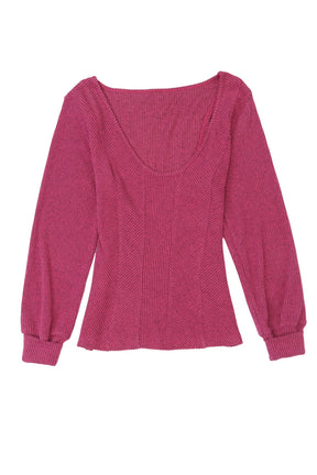 Rose U Neck Textured Long Sleeve Top-True and Wild