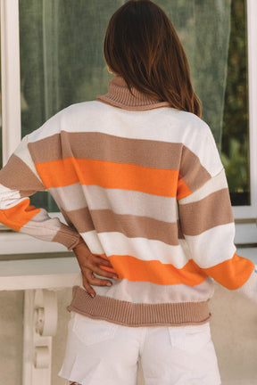 Color Block Drop Shoulder Turtleneck Sweater-True and Wild