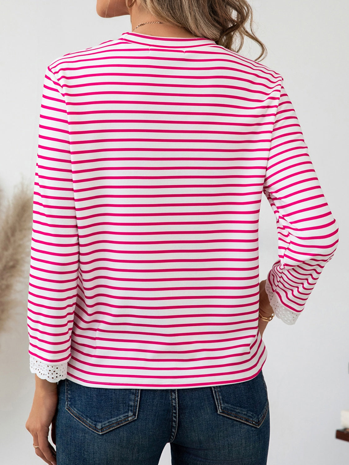 Heart Striped Round Neck Long Sleeve T-Shirt-True and Wild