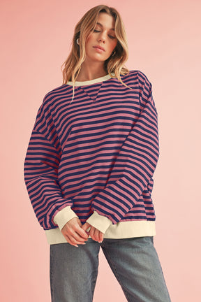 Black Stripe Contrast Edge Cross Seam Oversized Sweatshirt-True and Wild