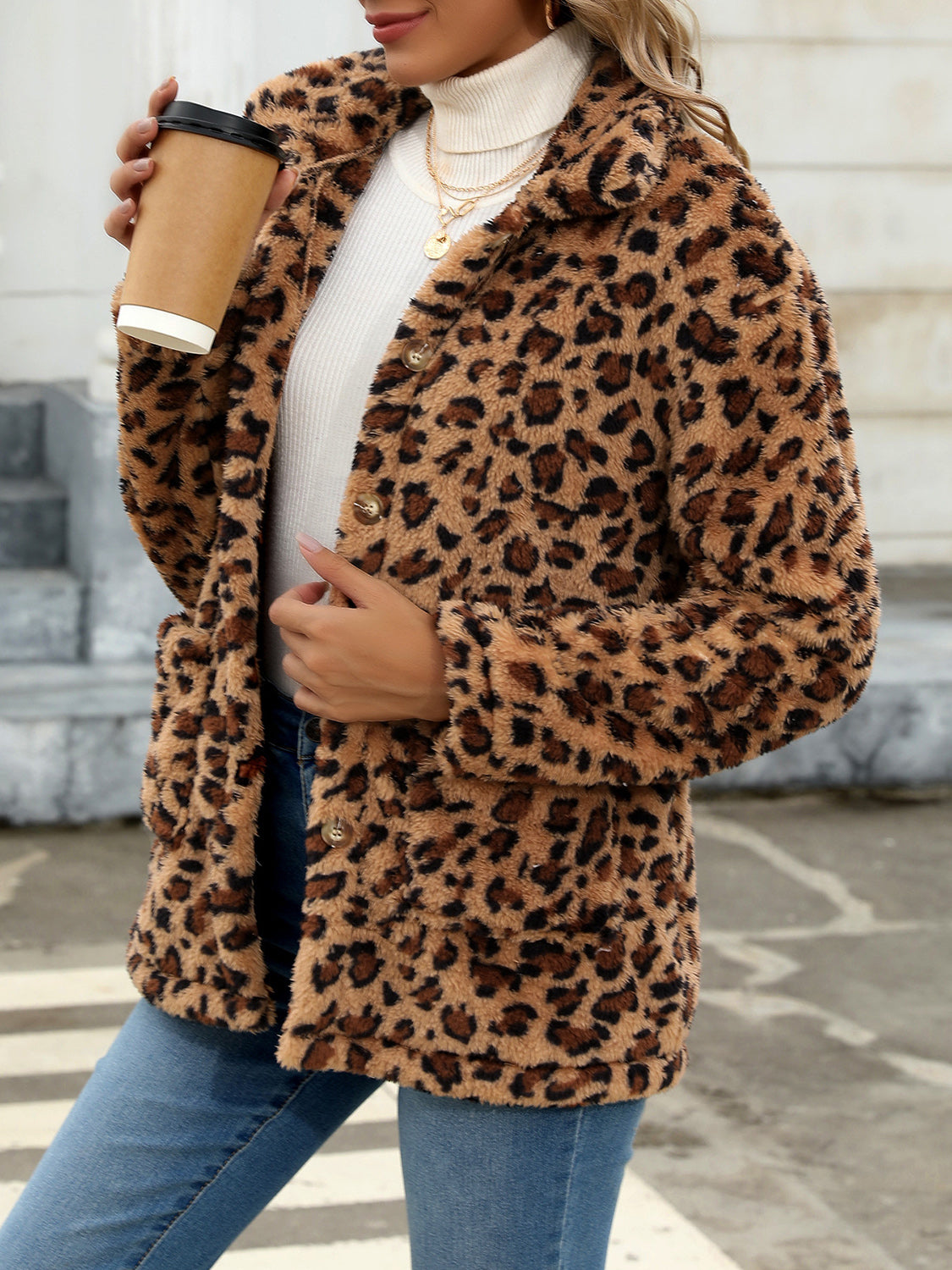 Button Up Drop Shoulder Fuzzy Jacket-True and Wild