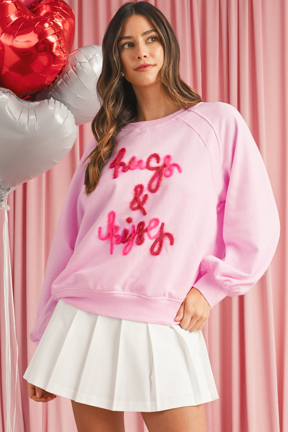 Pink Tinsel Hugs and Kisses Raglan Sleeve Sweatshirt-True and Wild