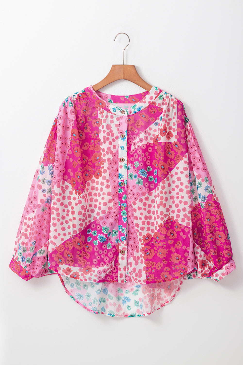 Rose Red Floral Print Dolman Sleeve Blouse-True and Wild