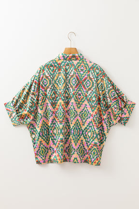 Dark Green Geometric Print Button Up Shirt-True and Wild