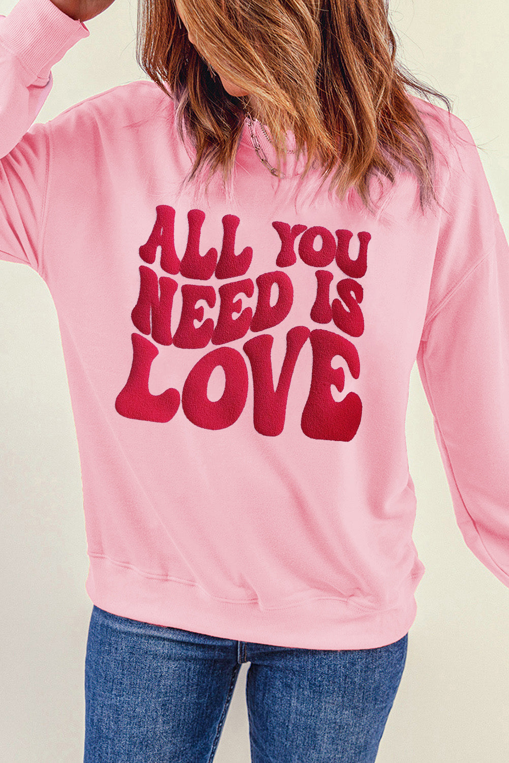 Pink ALL YOU NEED IS LOVE Valentines Slogan Printed Sweatshirt-True and Wild