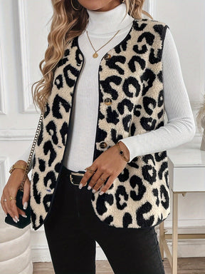 Leopard Button Up Sherpa Vest-True and Wild