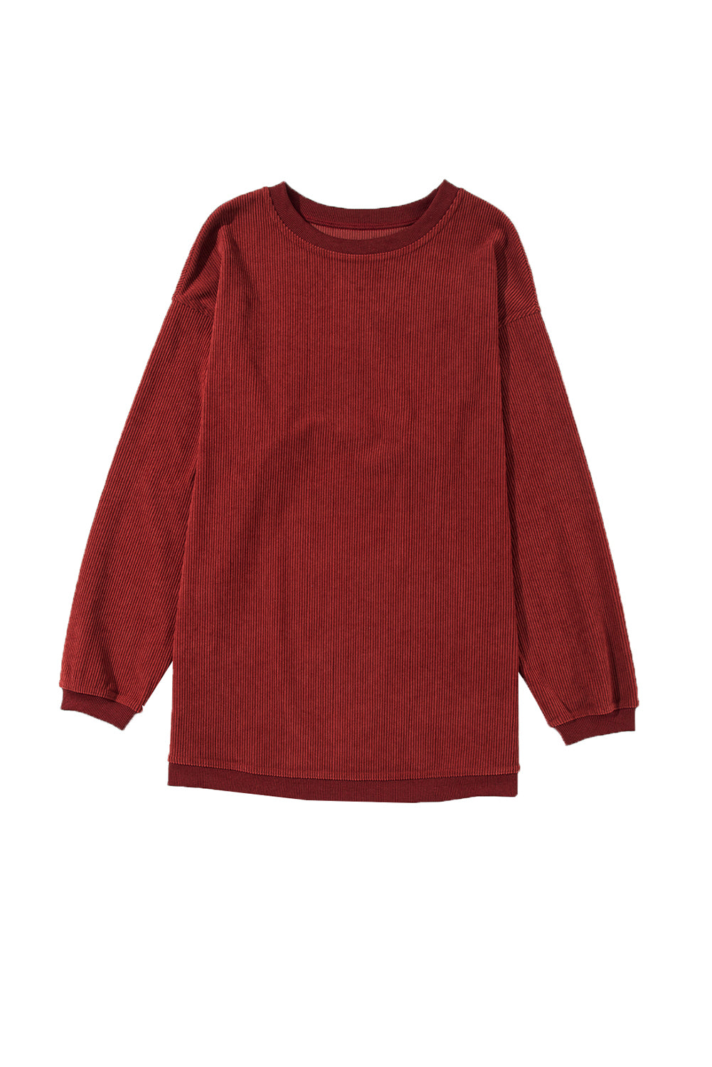 Chestnut Plain Drop Sleeve Crinkle Rib Oversized Sweatshirt-True and Wild