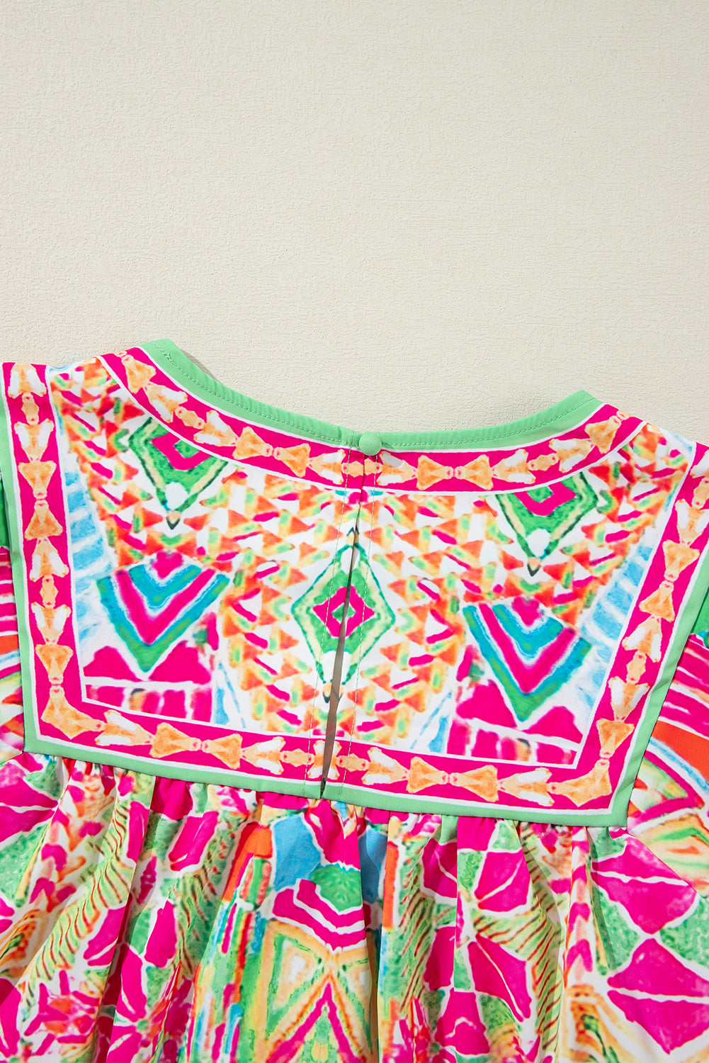 Orange Geometric Print Long Sleeve Keyhole Back Blouse-True and Wild