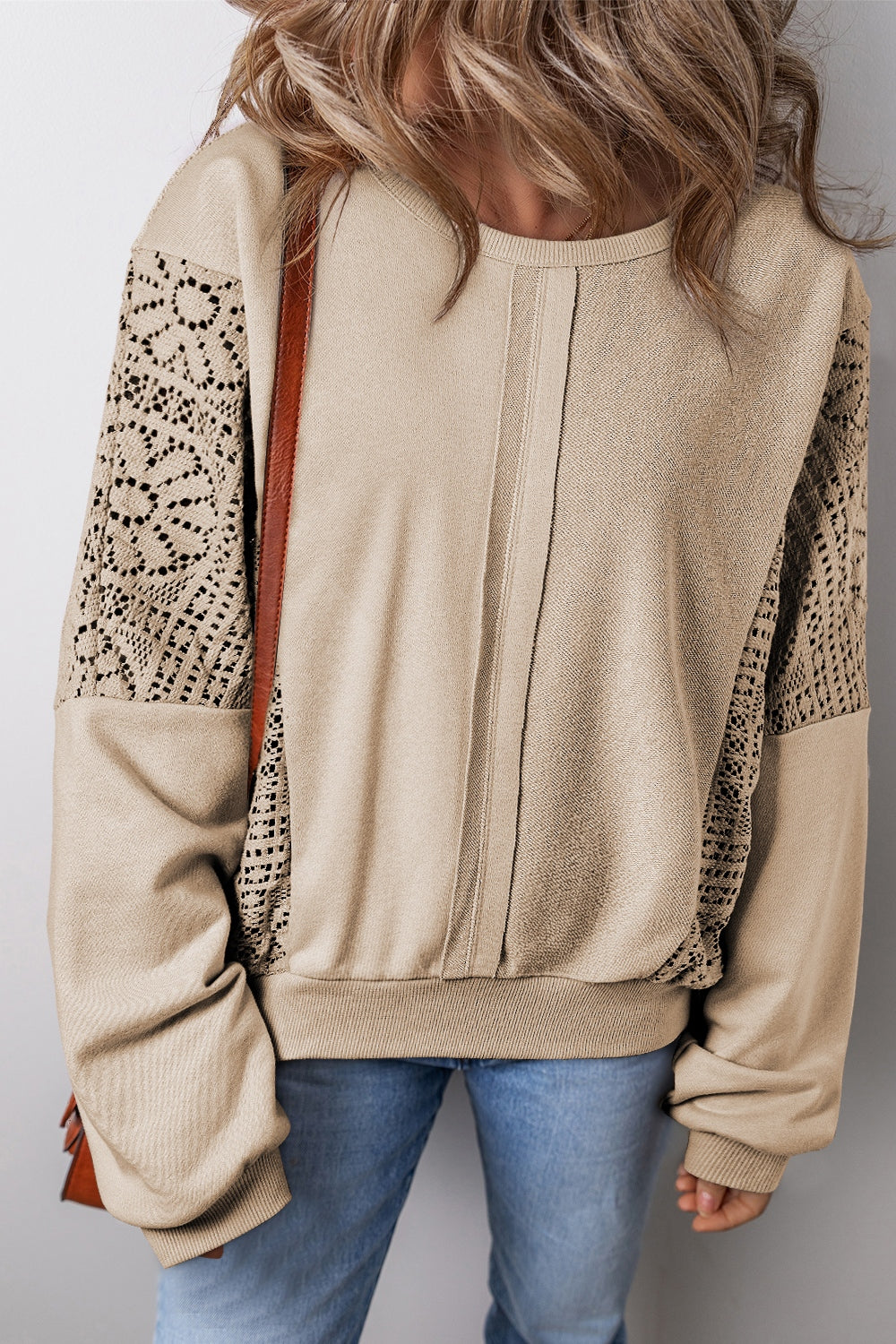 Crochet Round Neck Long Sleeve Sweatshirt-True and Wild