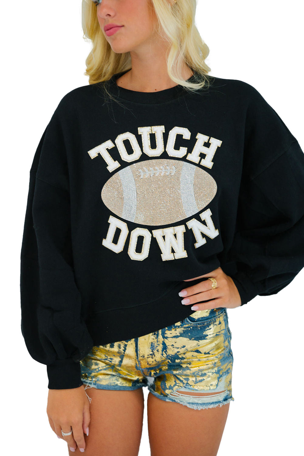 Black TOUCH DOWN Rugby Graphic Pullover Sweatshirt-True and Wild