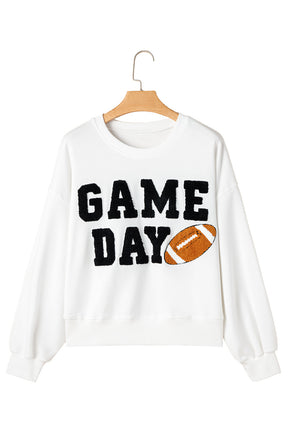 Black GAME DAY Graphic Varsity Pullover Sweatshirt-True and Wild