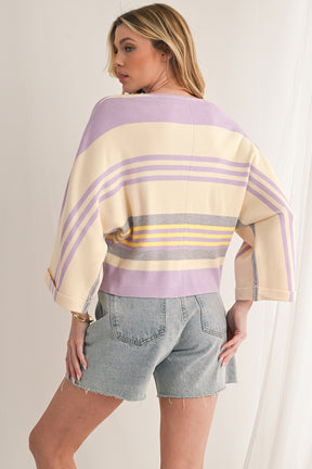 Purple Striped Rib-Knit Cropped Top-True and Wild