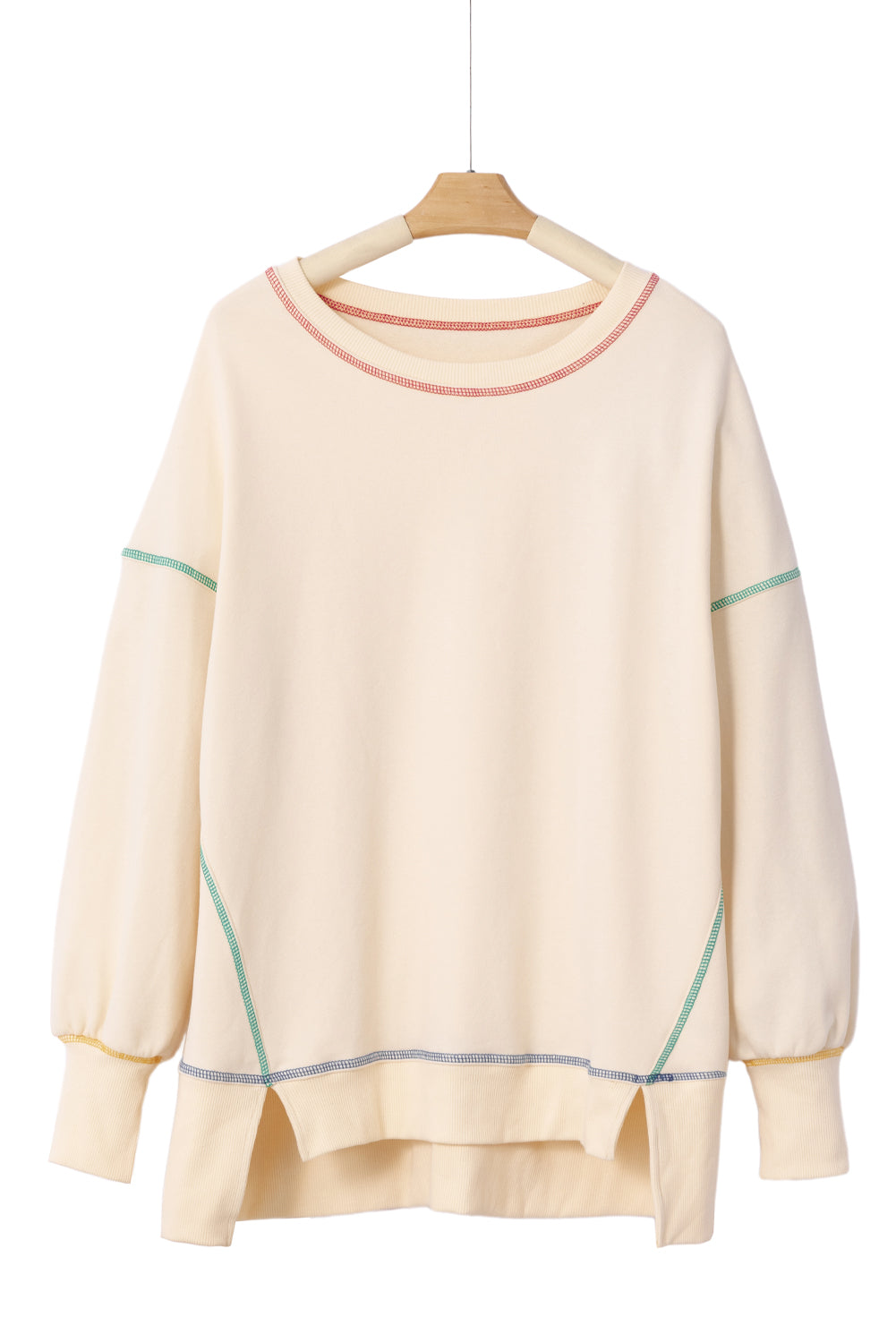 White Contrast Stitching Split Oversized Sweatshirt