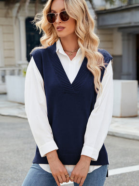 Side Slit V-Neck Sweater Vest