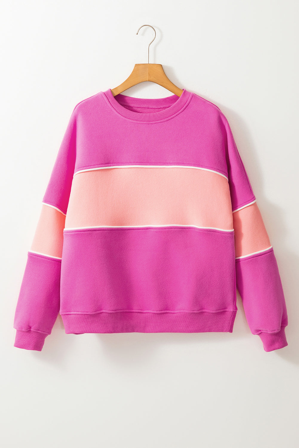 Sachet Pink Colorblock Ribbed Trim Sweatshirt