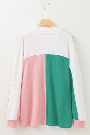 Pink Colorblock Patchwork Ribbed Oversized Sweatshirt-True and Wild