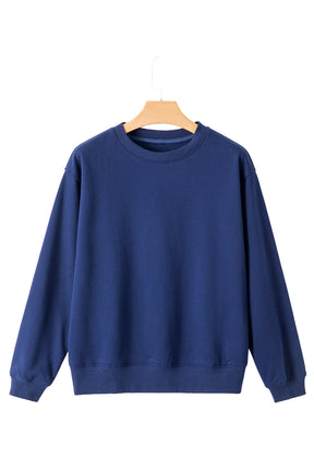 Aruba Blue Solid Color Drop Shoulder Terry Sweatshirt-True and Wild