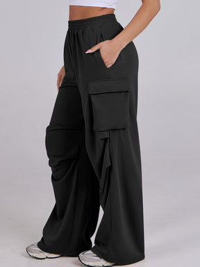 Elastic Waist Wide Leg Pants with Pockets-True and Wild