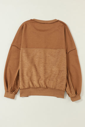 Chestnut Slouchy Drop Shoulder Henley Sweatshirt-True and Wild