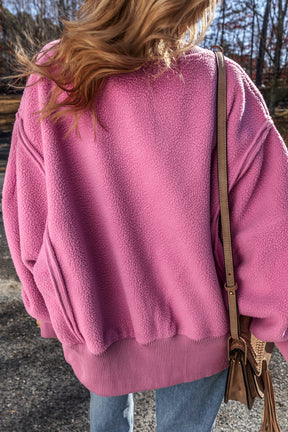 Bright Pink Sherpa Seamed Drop Shoulder Oversized Sweatshirt-True and Wild