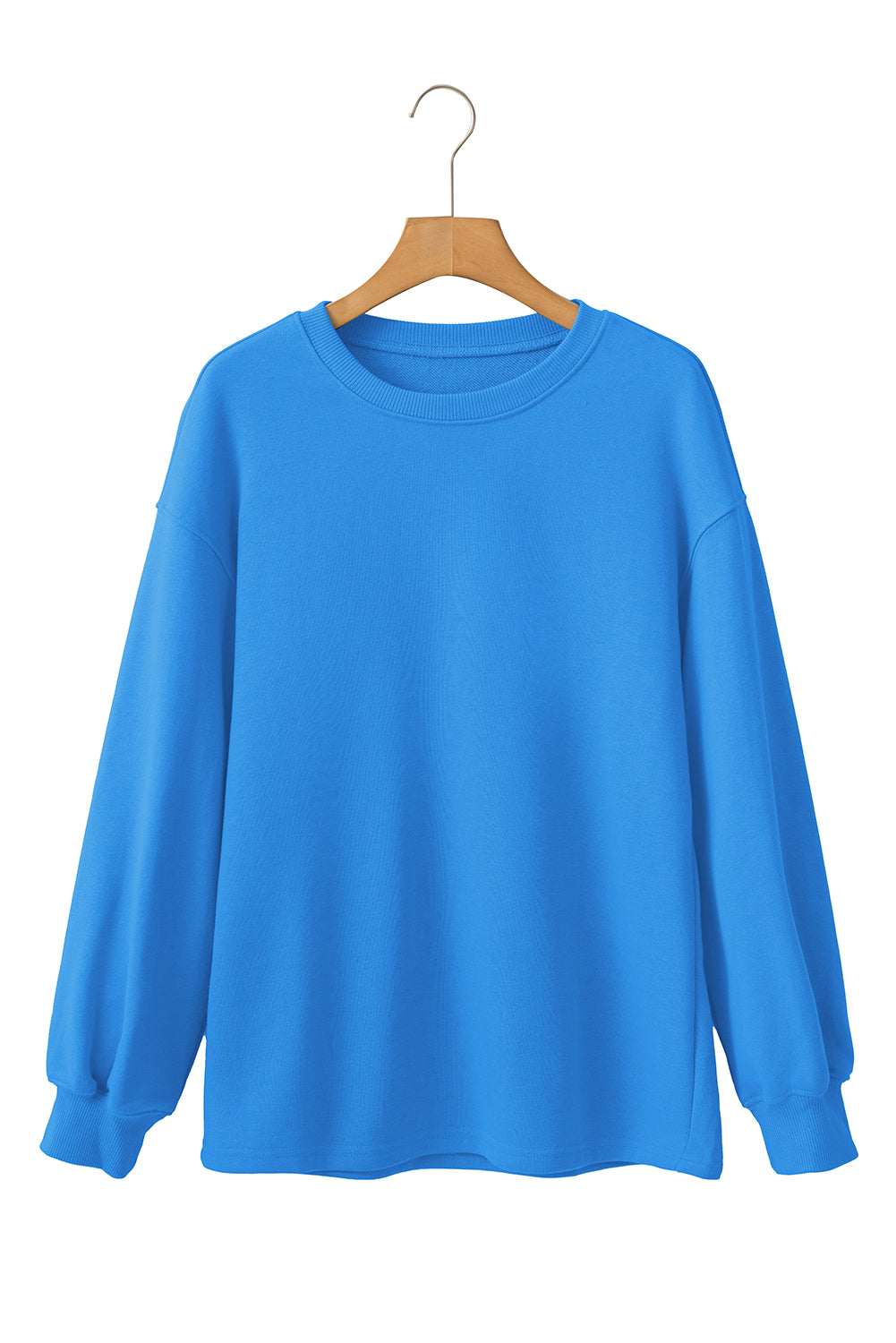 Sky Blue Plain Round Neck Loose Fit Sweatshirt