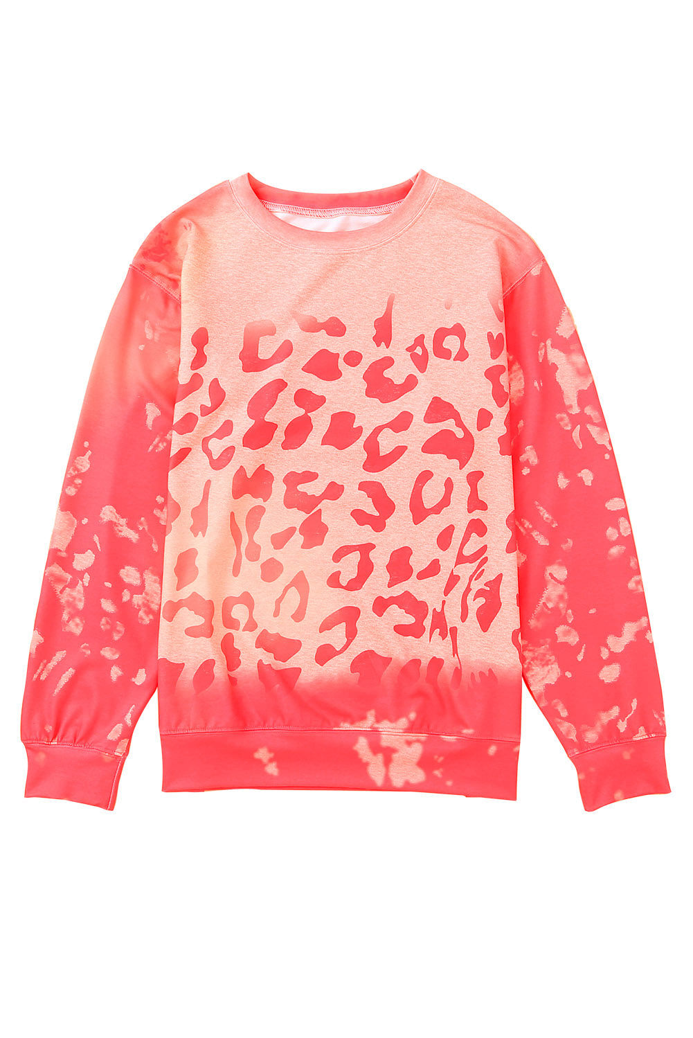 Pink Cheetah Print Drop Sleeve Bleached Sweatshirt-True and Wild