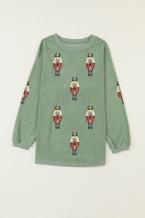 Grass Green Christmas Nutcracker Graphic Corded Pullover Sweatshirt-True and Wild