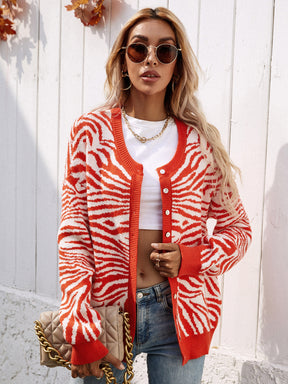 Woven Right Zebra Print Button Down Cardigan