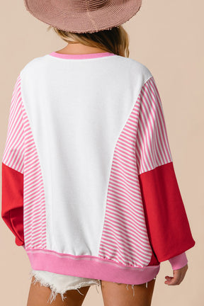 Rose Red Santa Claus Striped Block Patchwork Graphic Sweatshirt-True and Wild