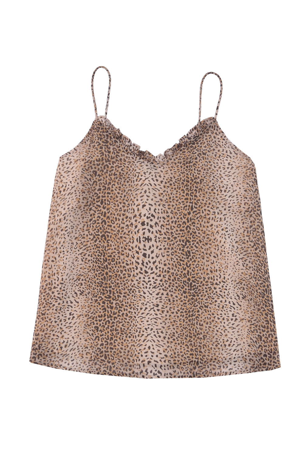 Cheetah Sexy Frill V Neck Spaghetti Strap Cami Top-True and Wild