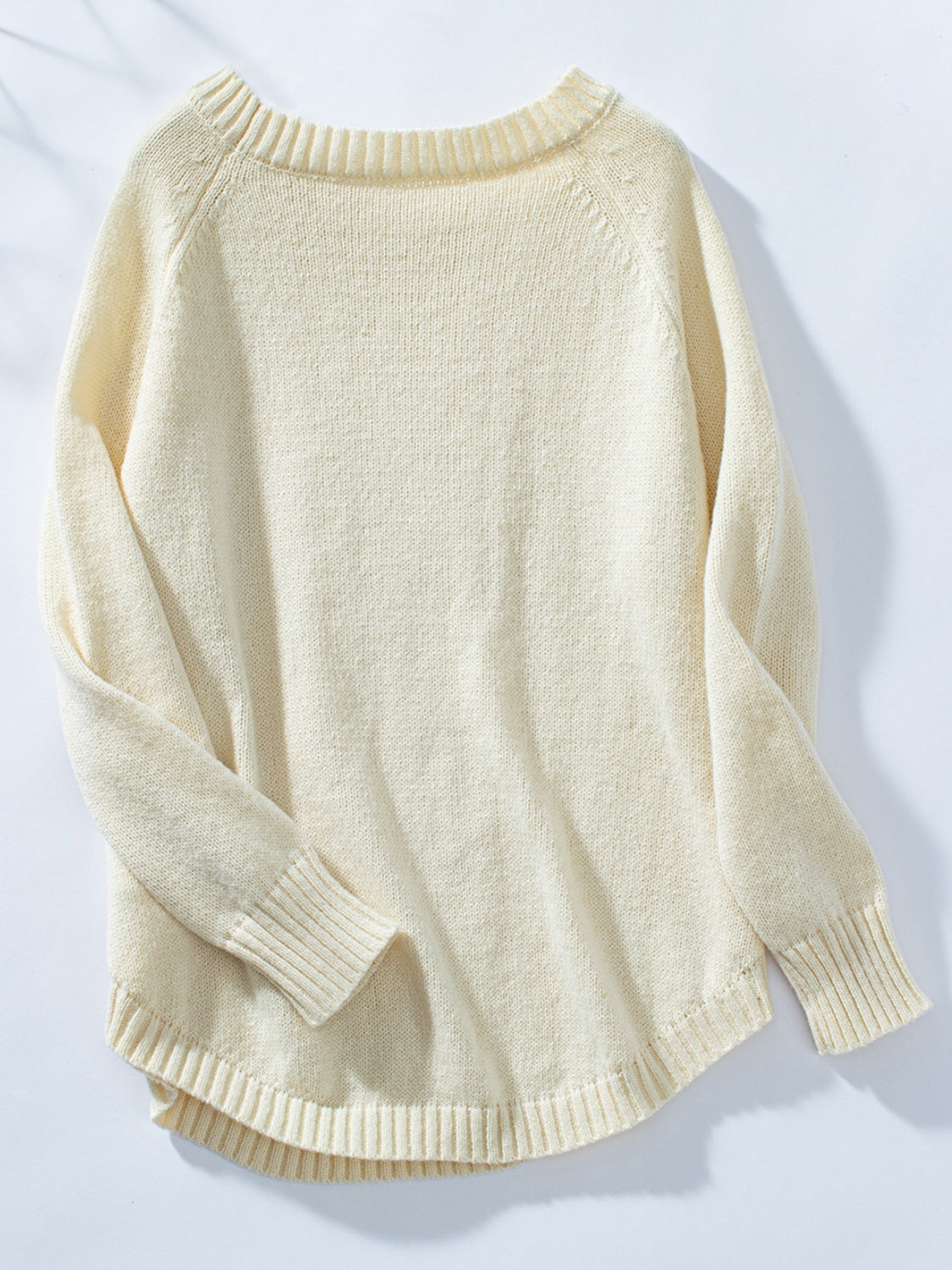 Decorative Button Round Neck Raglan Sleeve Sweater-True and Wild