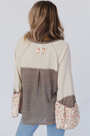 Floral Half Button Long Sleeve T-Shirt-True and Wild