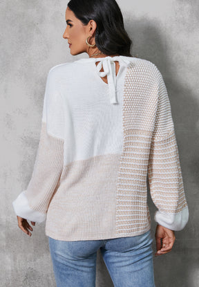 Contrast Round Neck Long Sleeve Sweater-True and Wild