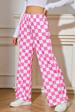 Black Checkered Print High Waist Wide Leg Pants-True and Wild