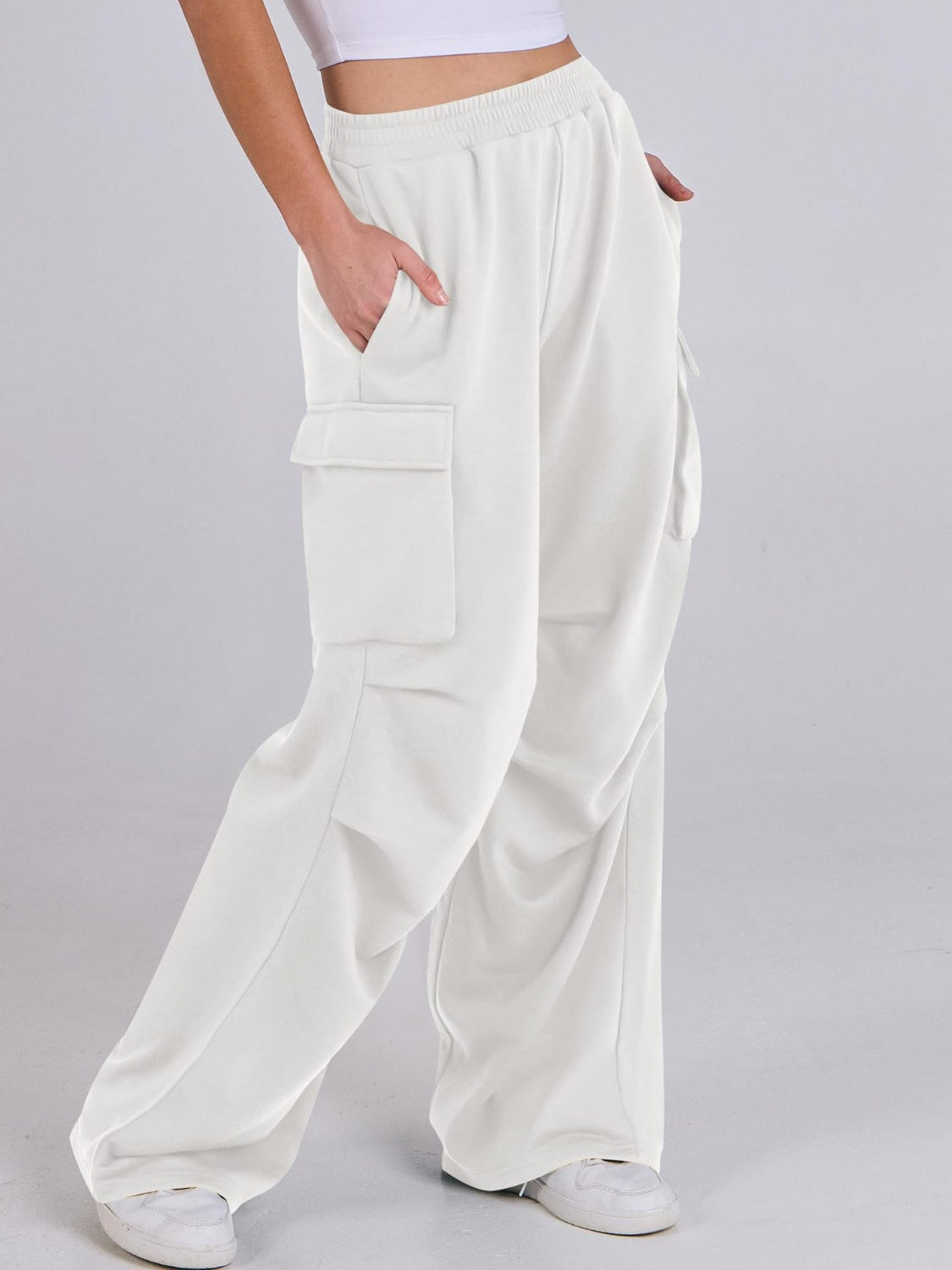 Elastic Waist Wide Leg Pants with Pockets-True and Wild