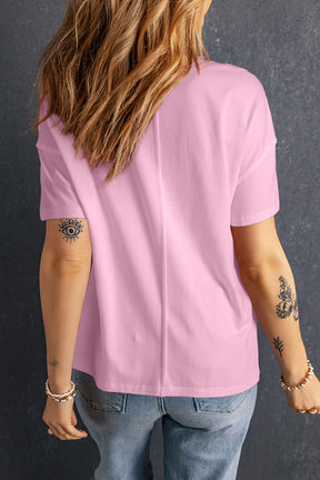 Pink Vibrant Star Patchwork Loose T-shirt-True and Wild