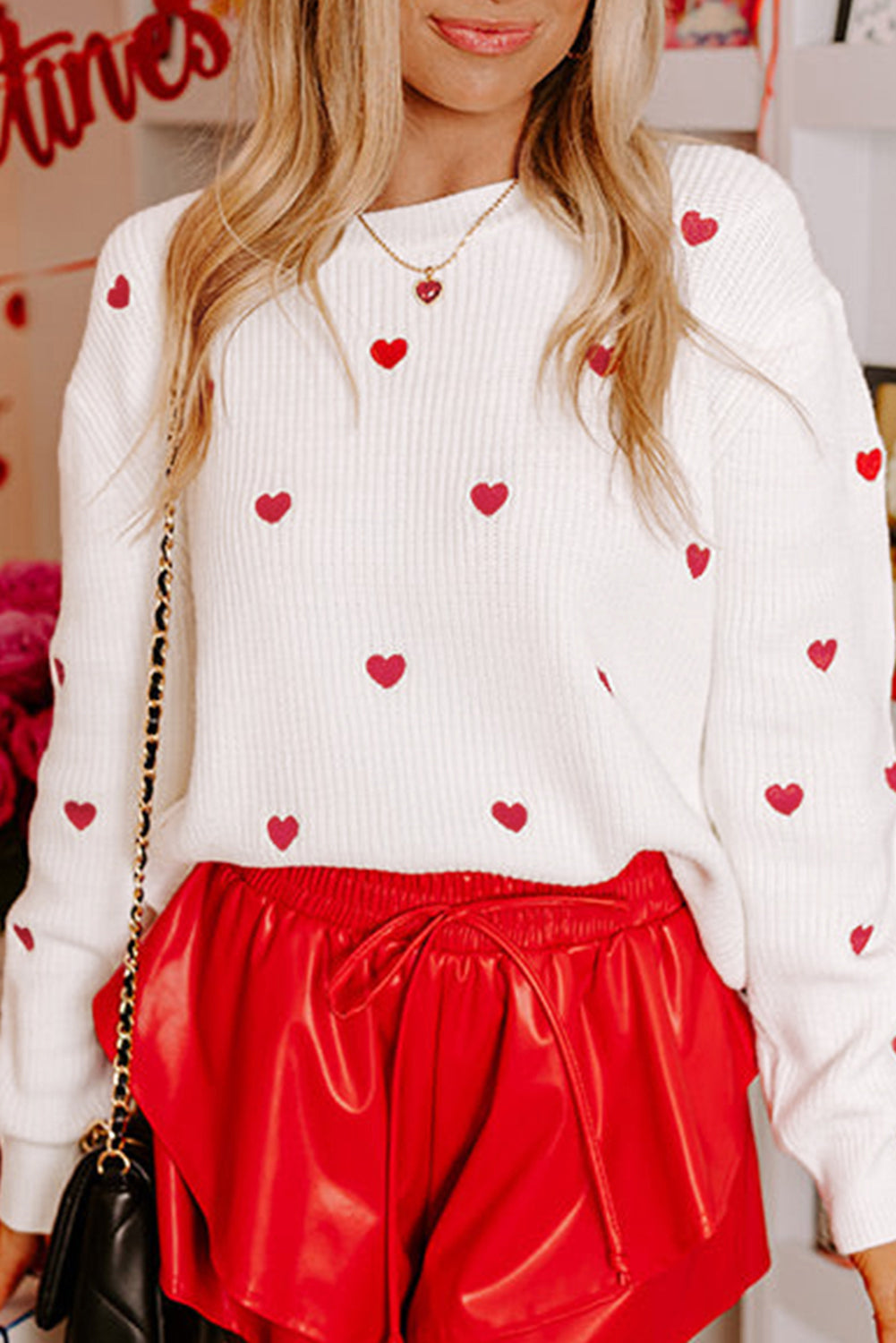 Heart Round Neck Long Sleeve Sweater-True and Wild