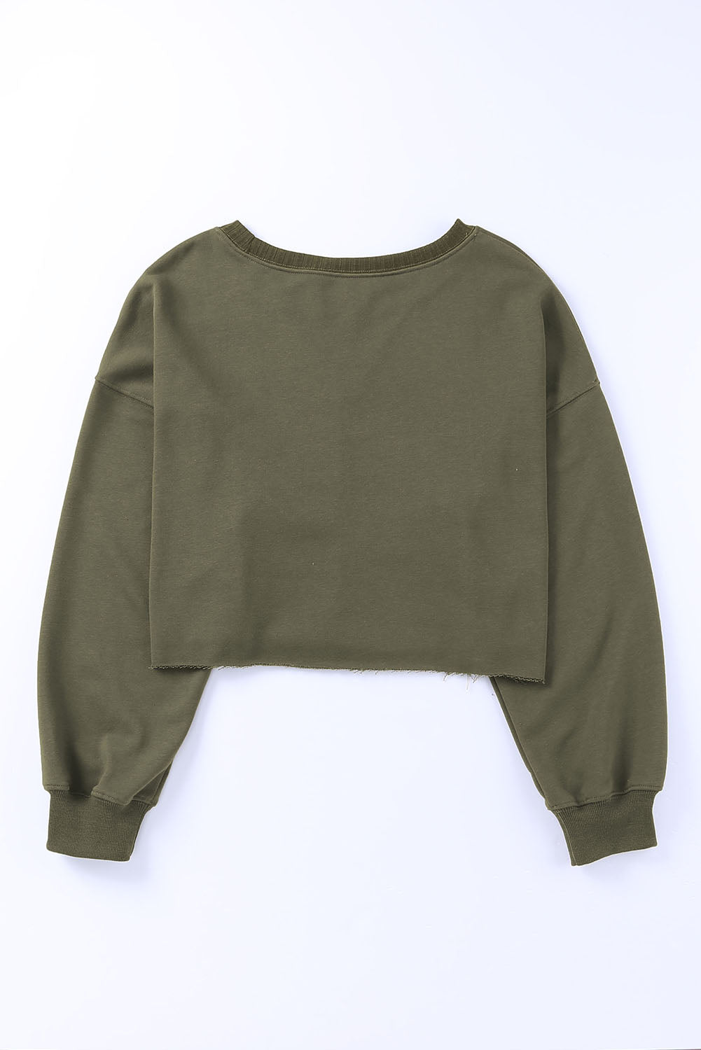 Green Casual Drop Shoulder Cropped Sweatshirt-True and Wild