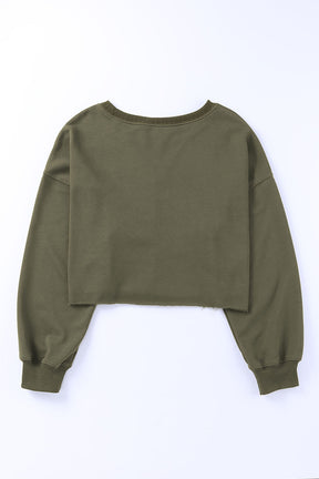 Green Casual Drop Shoulder Cropped Sweatshirt-True and Wild