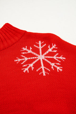 Fiery Red Christmas Snow Printed High Neck Sweater-True and Wild