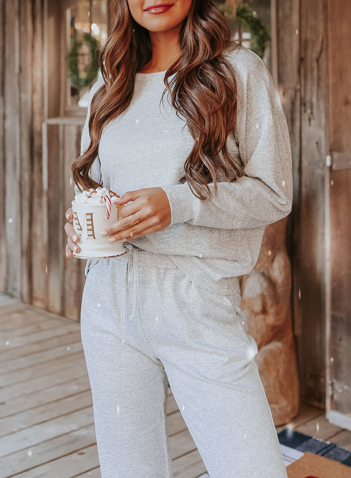 Red Casual Long Sleeve Pullover & Joggers Pajamas Set-True and Wild