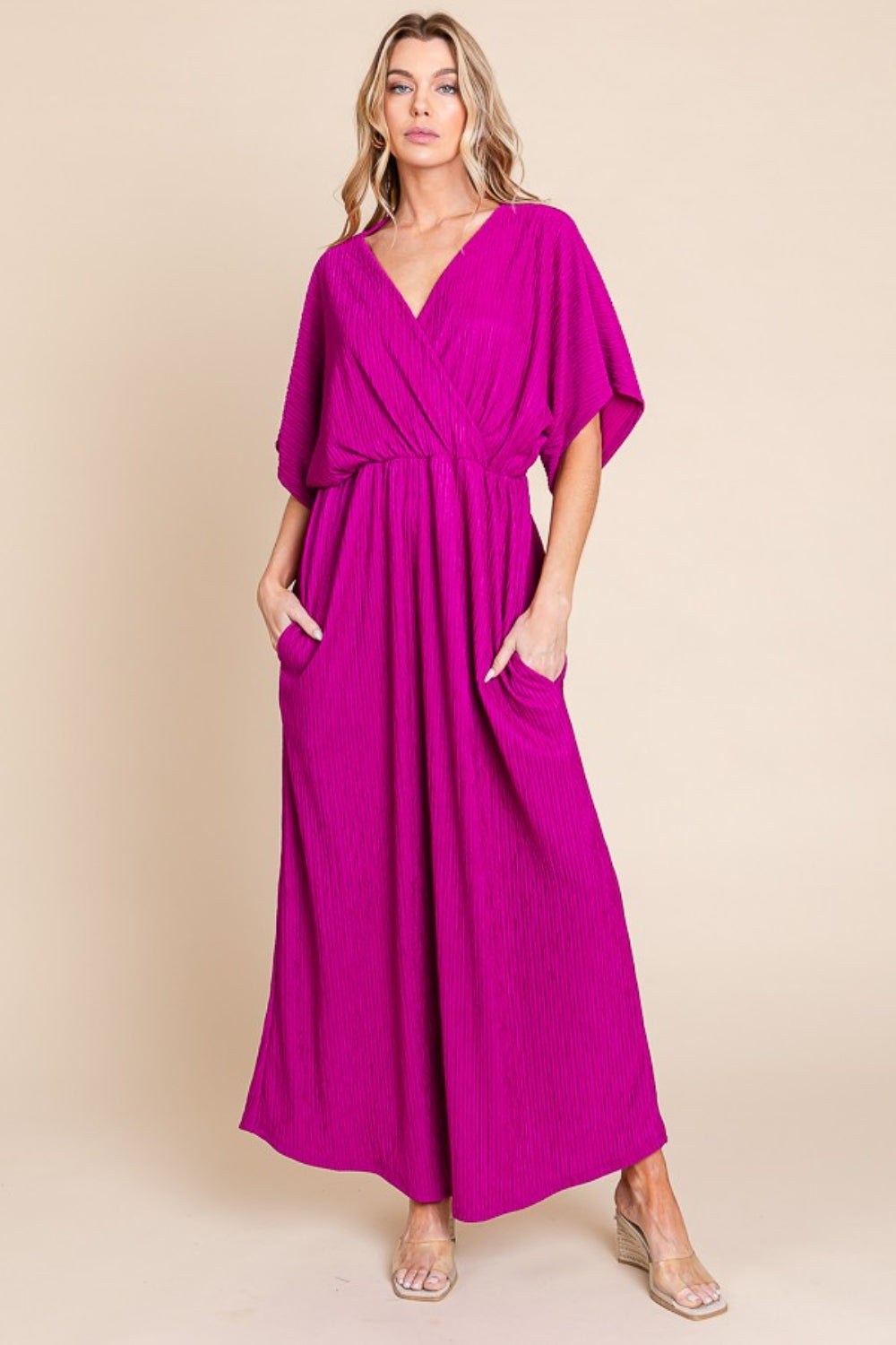 BOMBOM Surplice Maxi Dress with Pockets-True and Wild