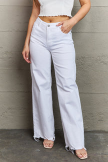 RISEN Raelene Full Size High Waist Wide Leg Jeans in White-True and Wild