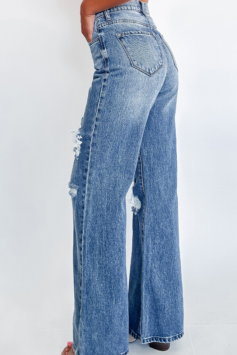 Ashleigh Blue Acid Wash Distressed Wide Leg High Waist Jeans-True and Wild