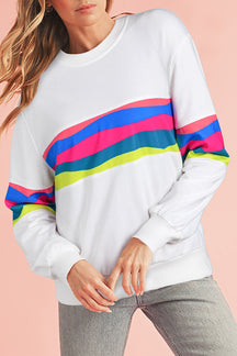 Green Colorful Striped Round Neck Long Sleeve Top