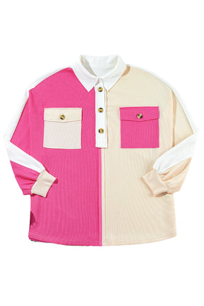 Pink Colorblock Patchwork Ribbed Oversized Sweatshirt-True and Wild